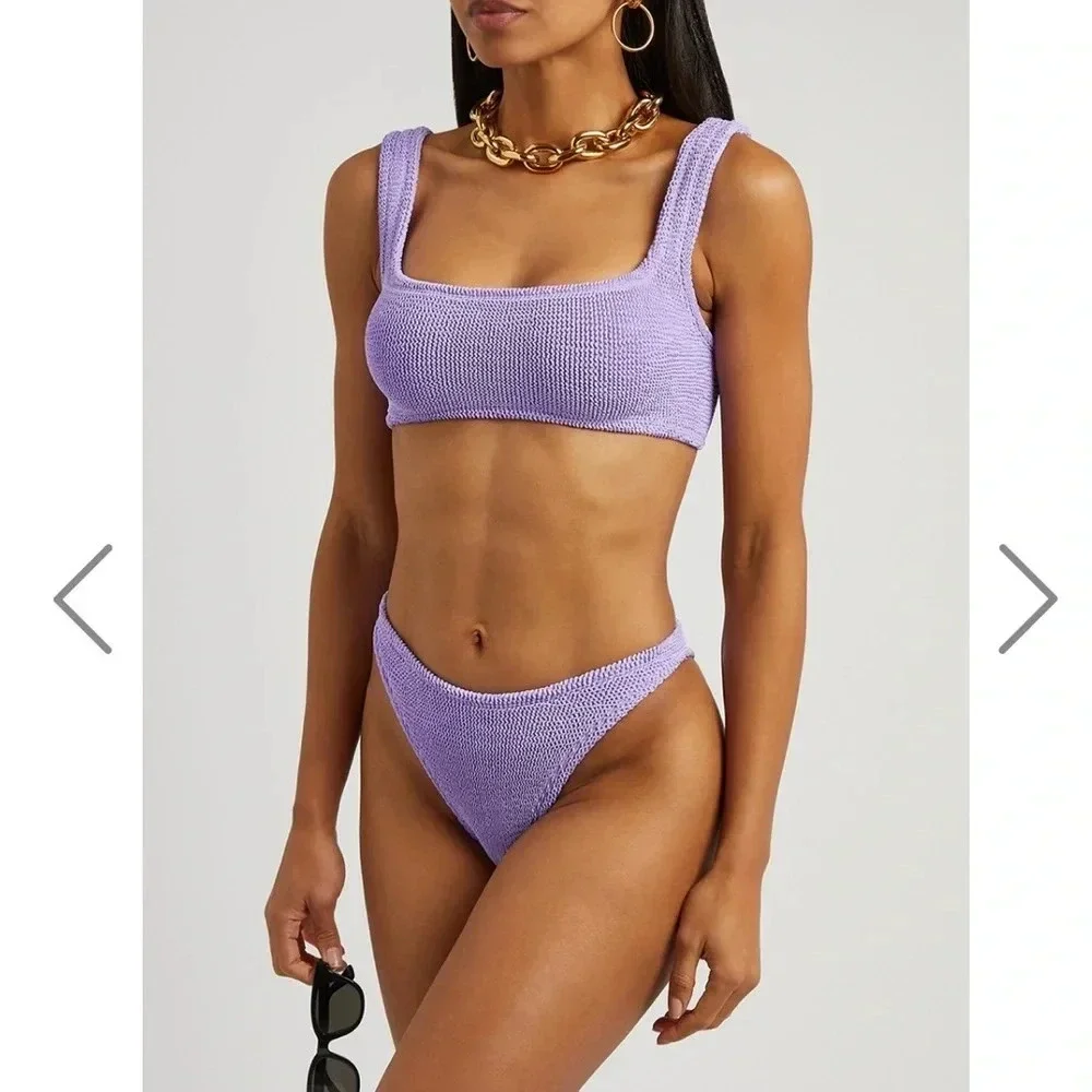Hunza G Bikini Set Xandra Lilac Purple Swimwear Swimsuit Crinkle One Size
